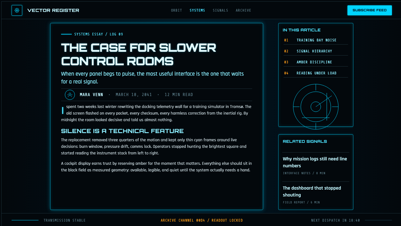 FUI Sci-Fi HUD design style applied to a Article page
