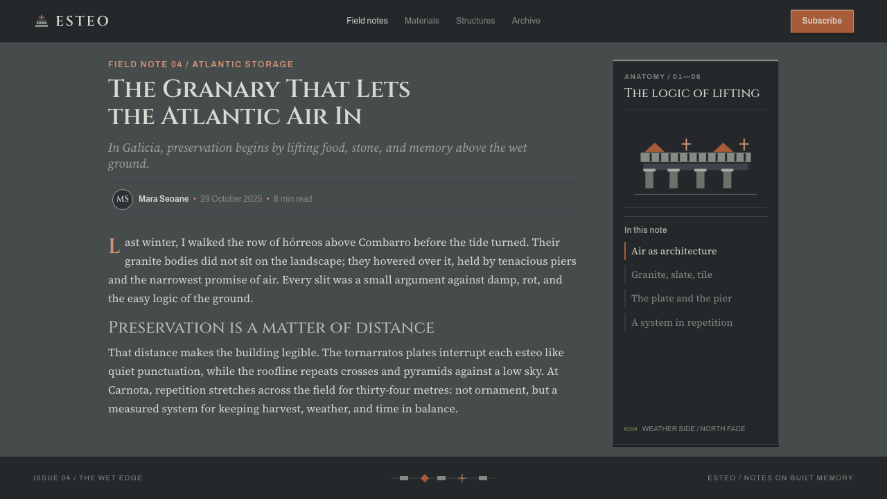 Galician Hórreo design style applied to a Article page