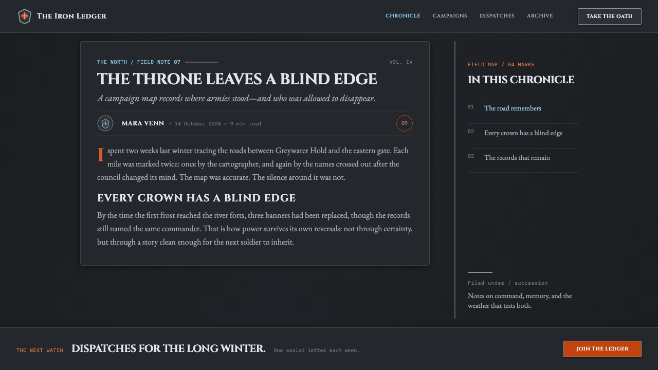 Game of Thrones (2011) design style applied to a Article page