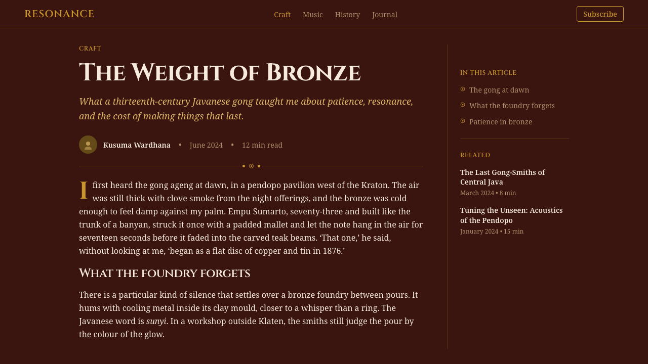 Gamelan Bronze 设计风格用在文章页上