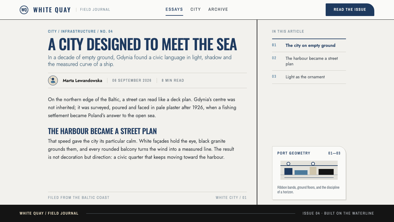 Gdynia Port Modernism design style applied to an Article page