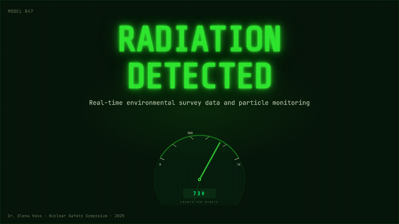 Geiger Counter Green Readout 设计风格用在幻灯片 · 封面上