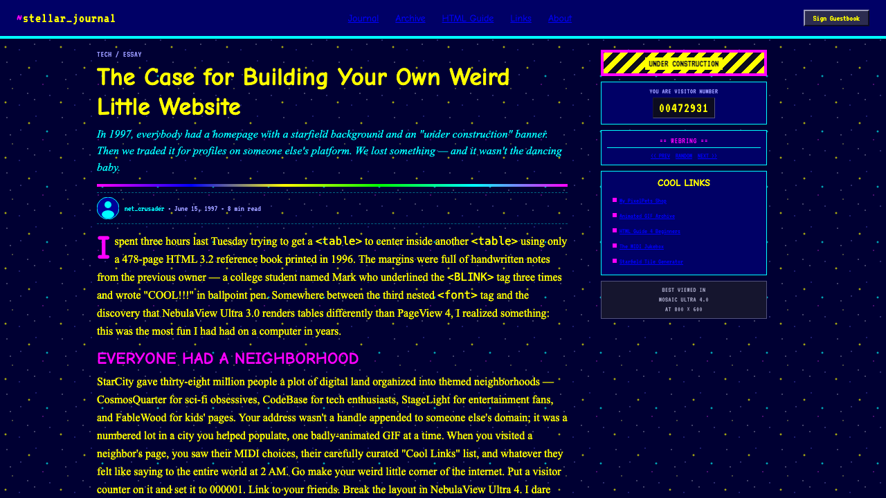 GeoCities Personal Web 设计风格用在文章页上