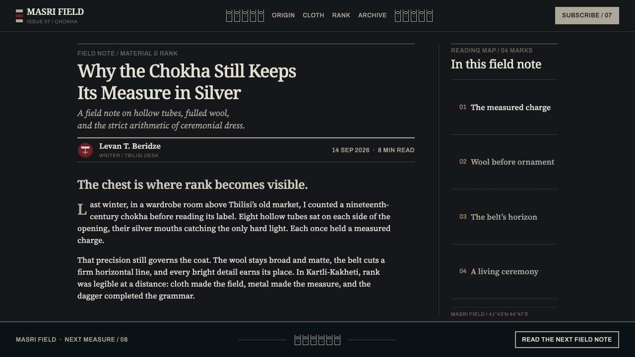Georgian Chokha design style applied to an Article page