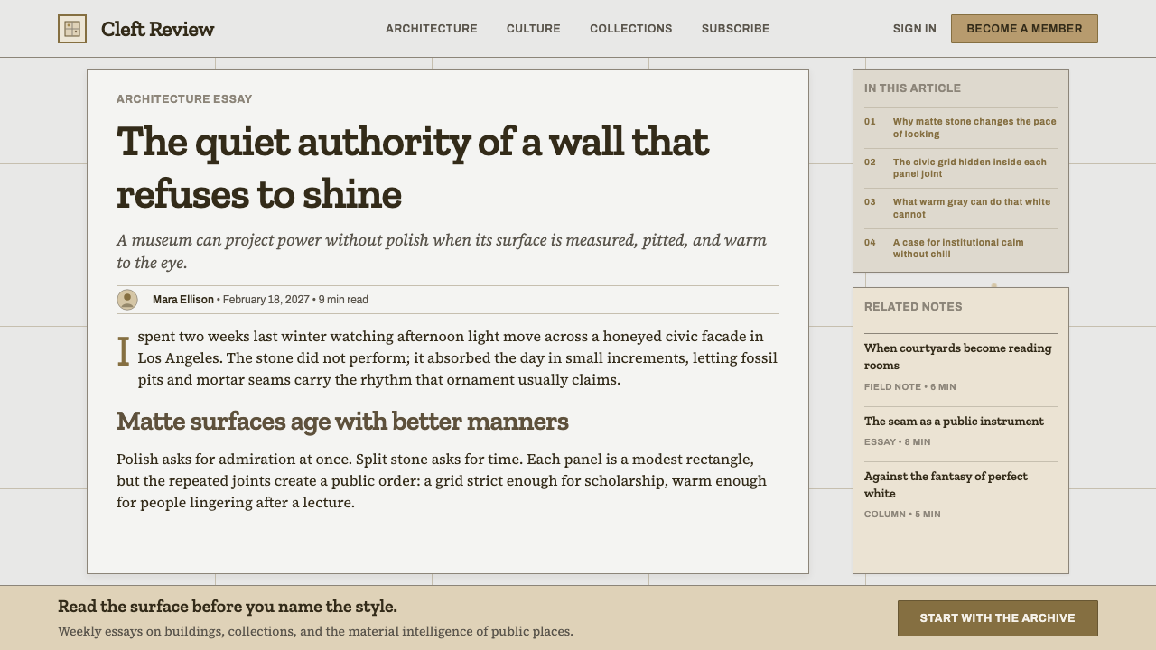 Getty Center Travertine White design style applied to a Article page