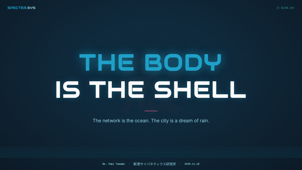 Ghost in the Shell 1995 Cyber 设计风格用在幻灯片 · 封面上