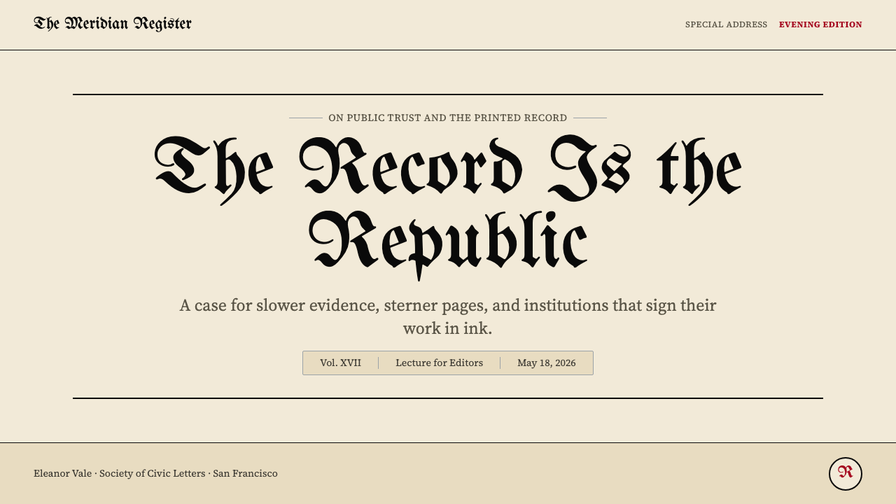 Gothic Blackletter Newspaper Masthead (1700) 设计风格用在幻灯片 · 封面上