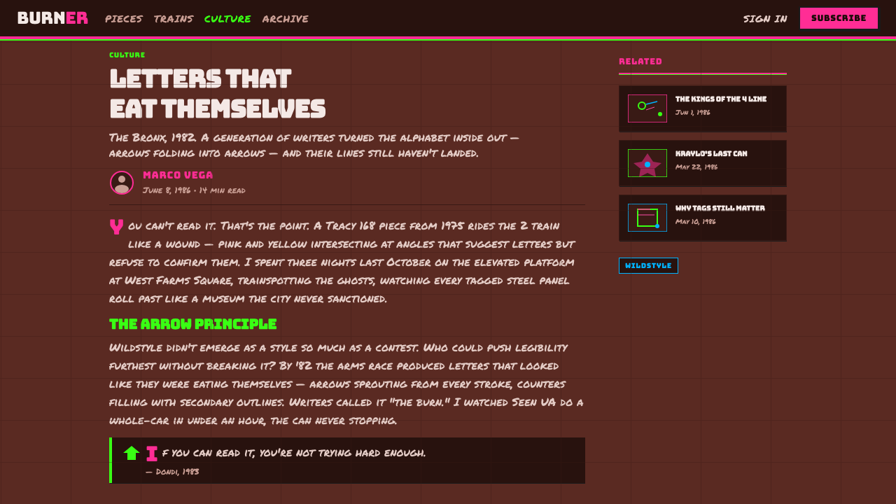 Wildstyle Graffiti design style applied to a Article page