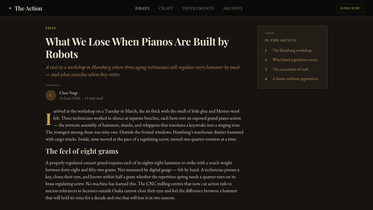 Grand Piano Action 设计风格用在文章页上
