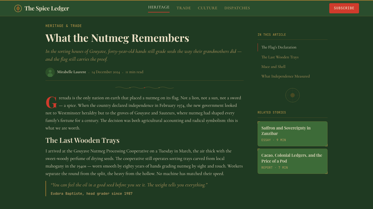Grenadian Spice & Nutmeg Flag design style applied to a Article page