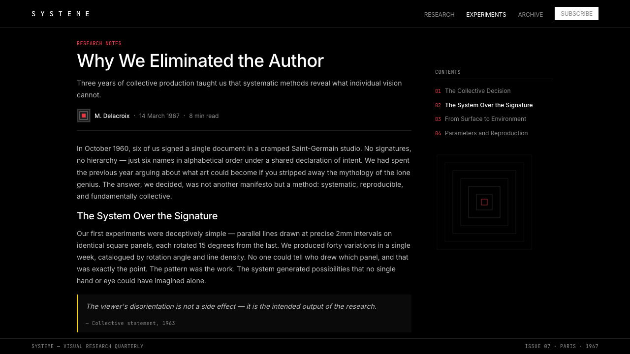 GRAV Op-Kinetic (1960) design style applied to a Article page