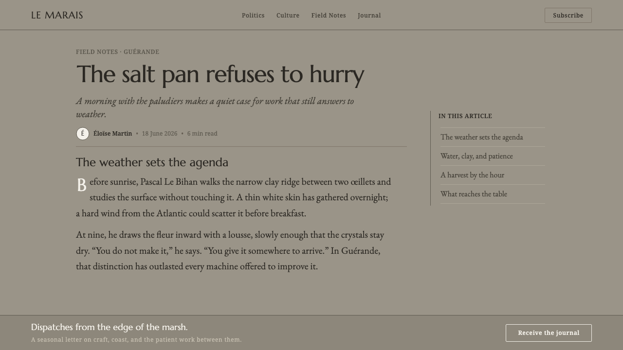 Guérande Fleur de Sel design style applied to a Article page