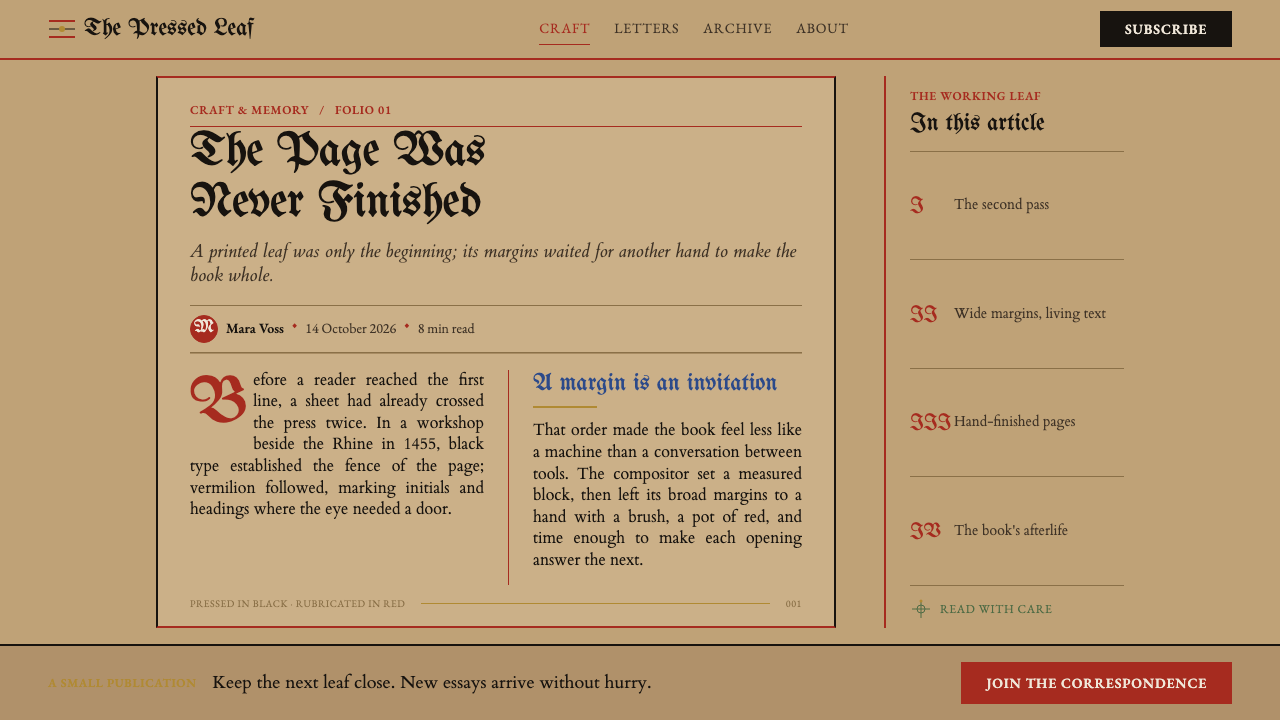Gutenberg 42-Line Bible design style applied to a Article page