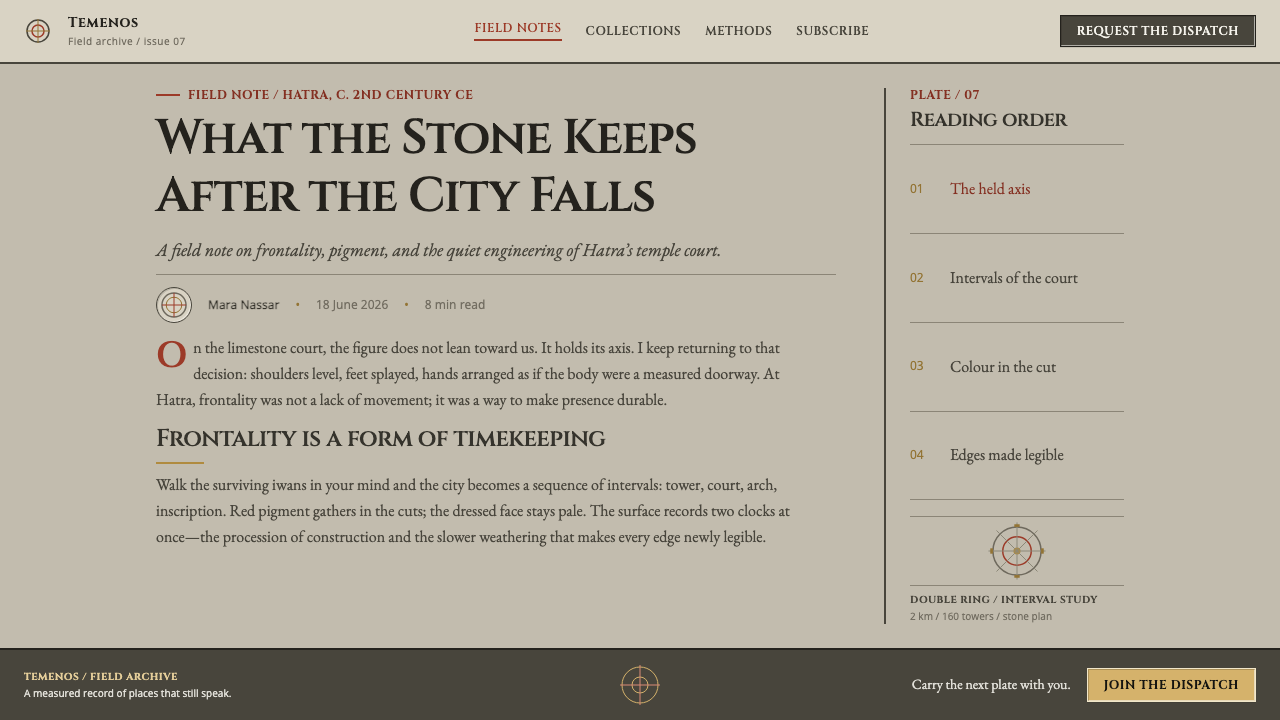 Hatra Parthian Relief design style applied to a Article page