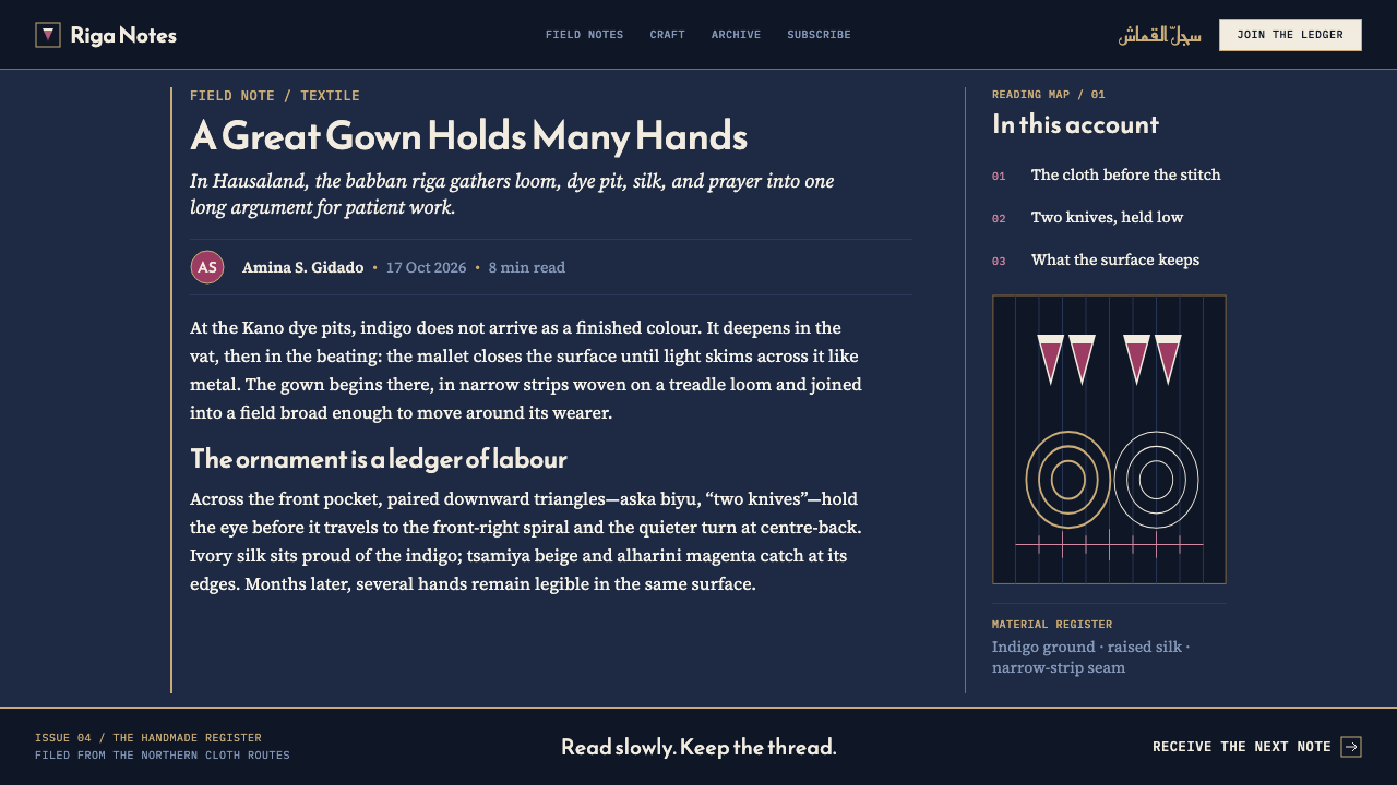 Hausa Babban Riga design style applied to a Article page