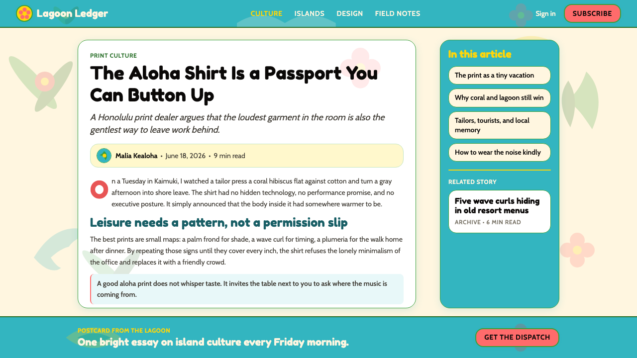 Hawaiian Aloha Shirt 设计风格用在文章页上