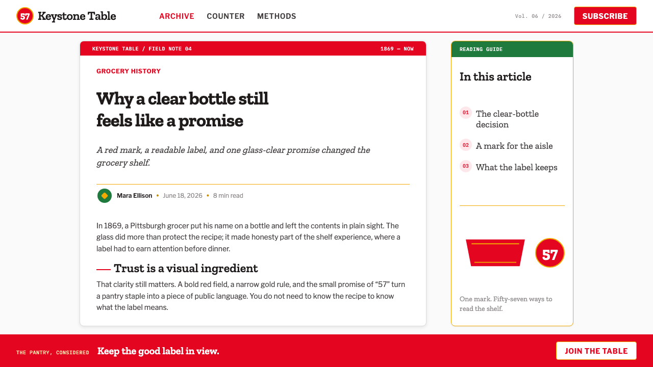 Heinz Ketchup (1869) design style applied to a Article page