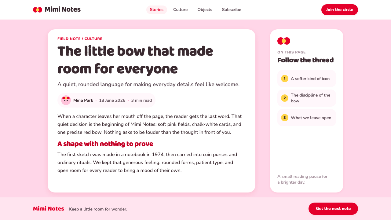 Hello Kitty (Sanrio 1974) design style applied to a Article page