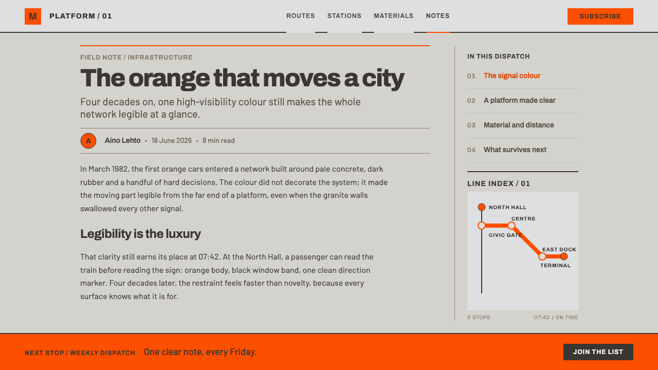 Helsinki Metro Orange design style applied to a Article page