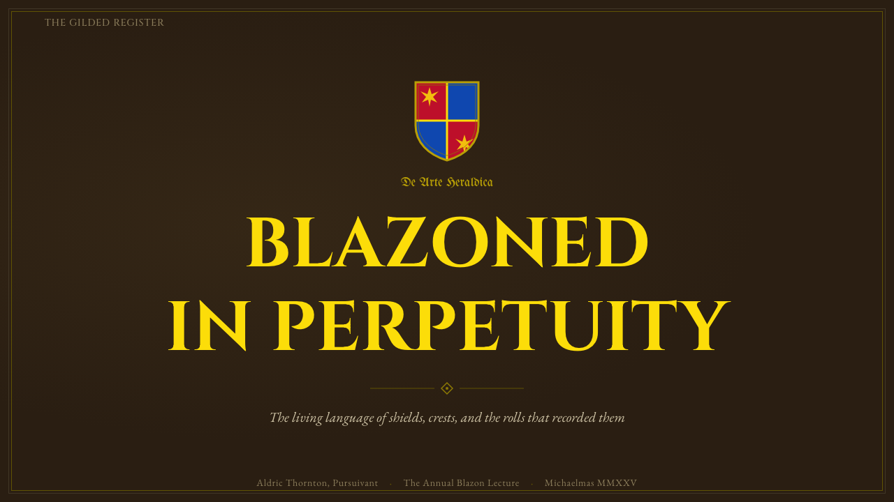 Heraldic Blazon design style applied to a Slide · cover