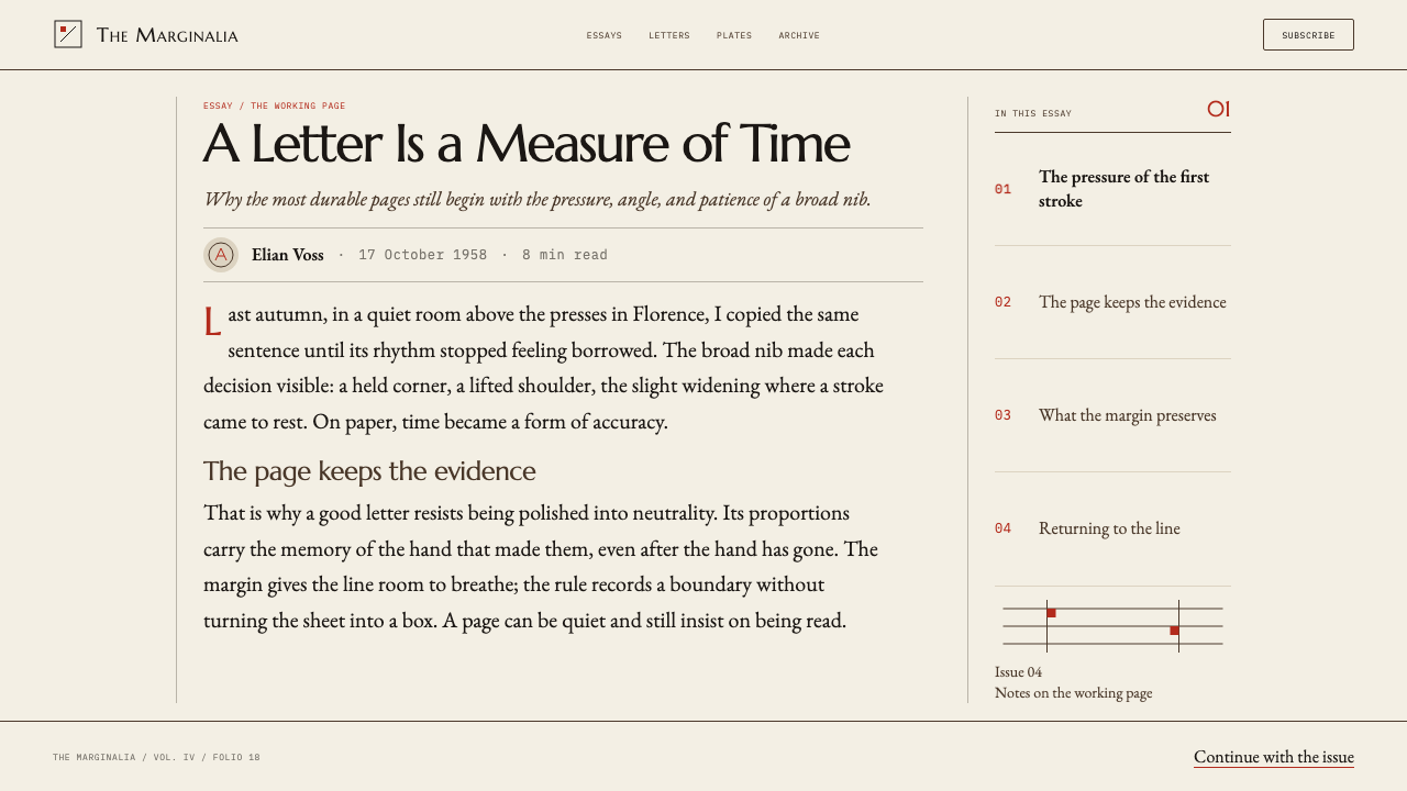 Hermann Zapf Calligraphy design style applied to a Article page