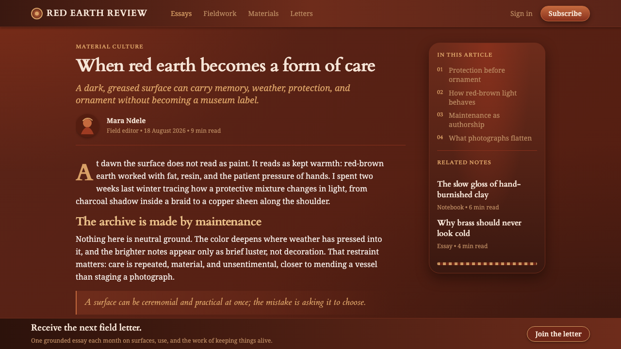 Himba Otjize Ochre Namibia design style applied to a Article page