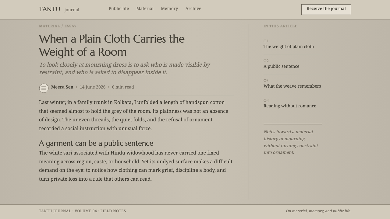 Hindu Widow White Sari design style applied to a Article page