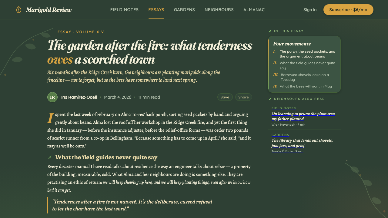 Hopepunk design style applied to a Article page