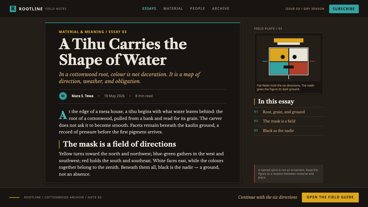 Hopi Katsina Tihu design style applied to a Article page