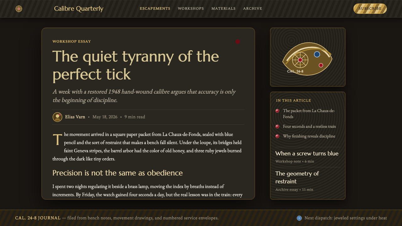 Watch Movement design style applied to a Article page