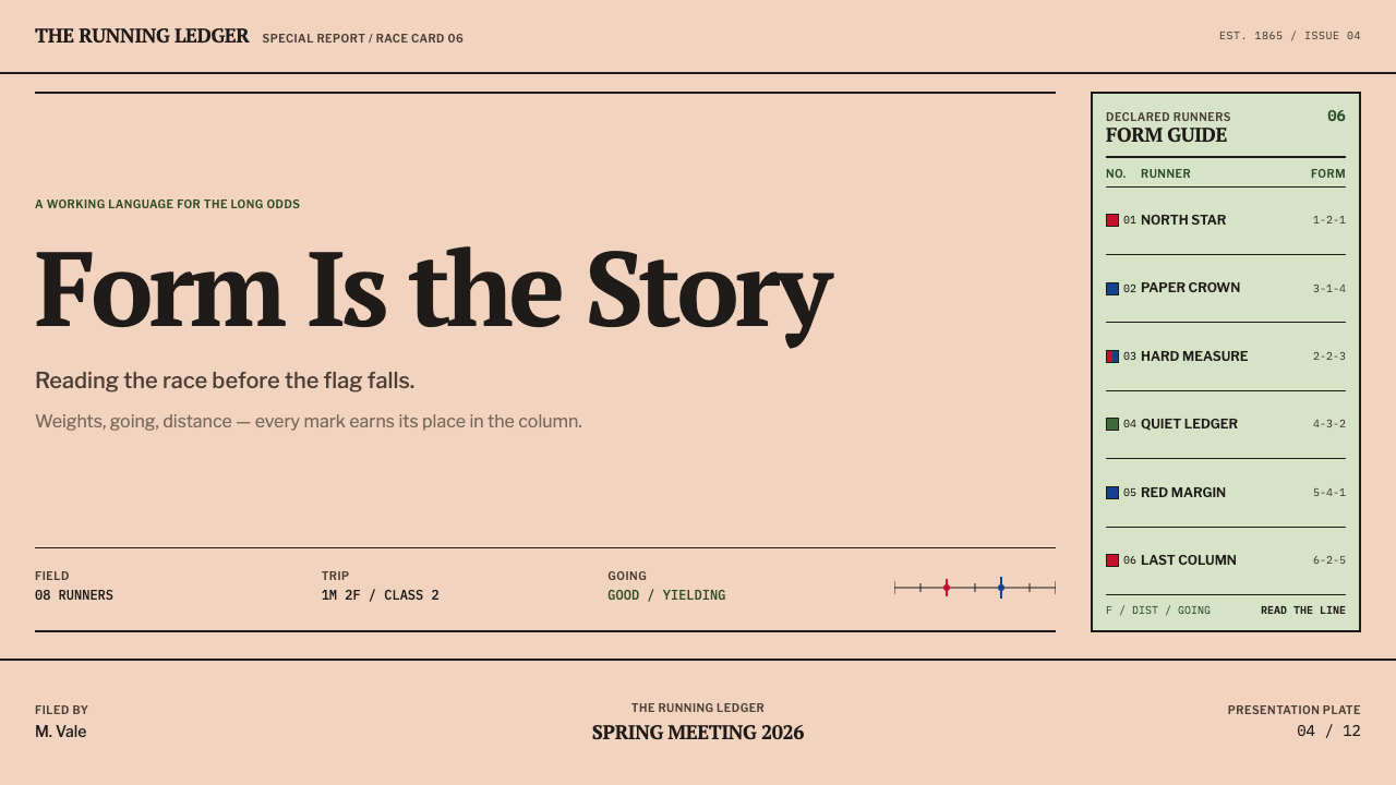 Racing Form Guide design style applied to a Slide · cover