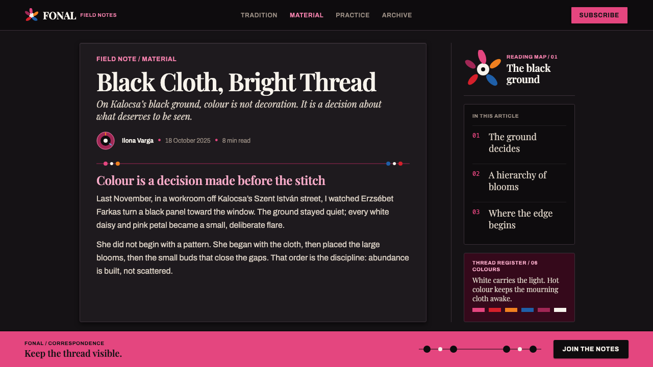 Kalocsa Embroidery design style applied to a Article page