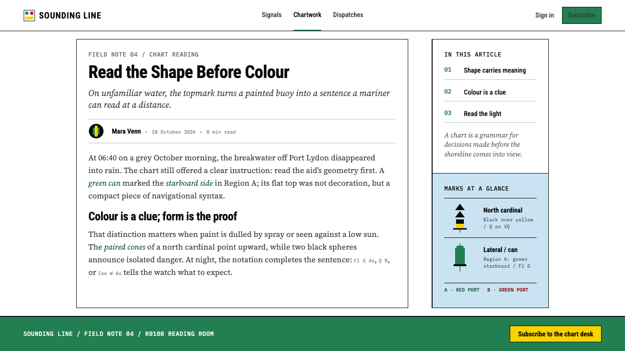 IALA Buoyage design style applied to an Article page