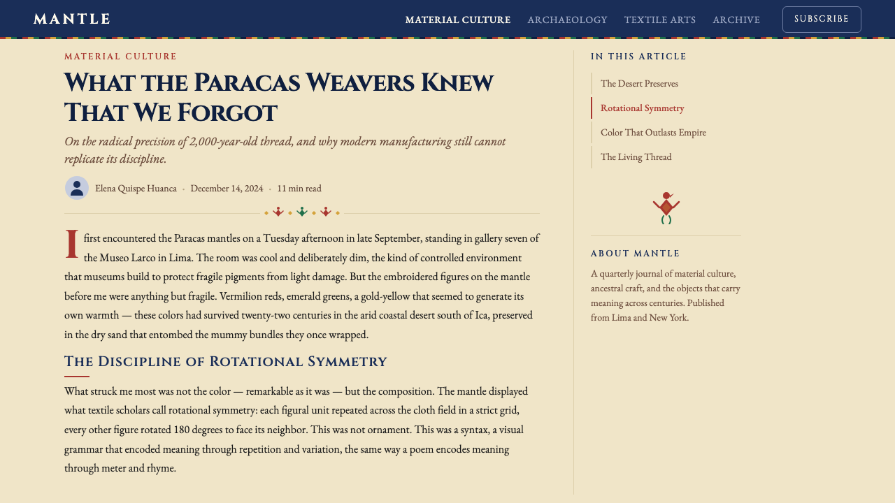 Paracas Andean Textile 设计风格用在文章页上