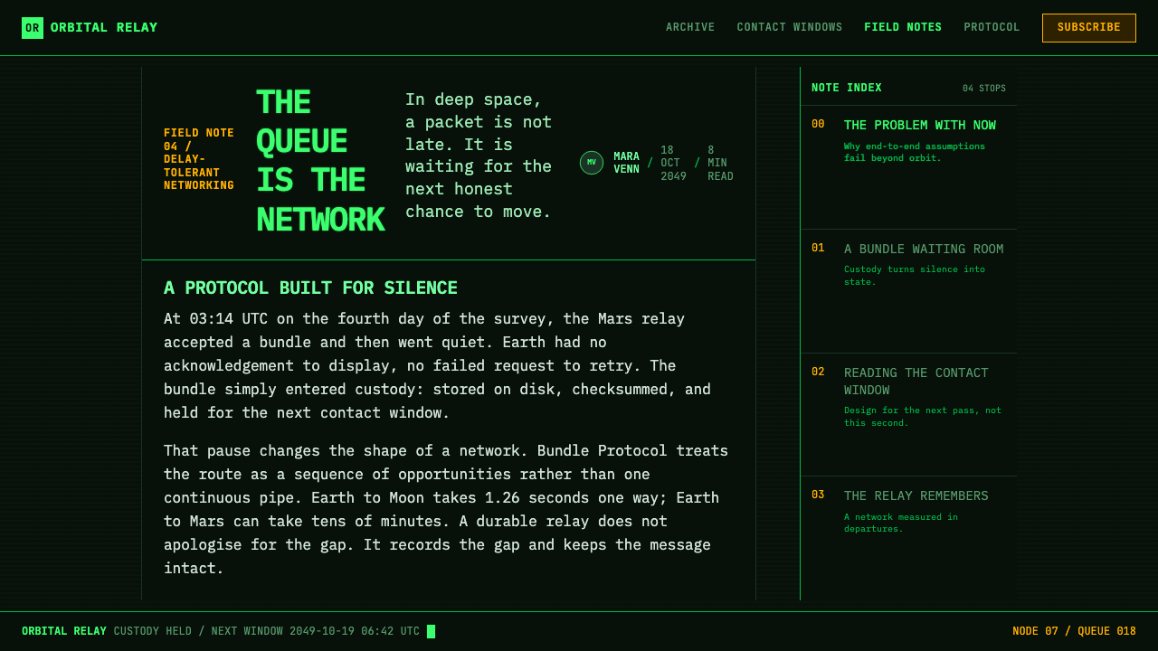 Interplanetary Internet Relay design style applied to an Article page