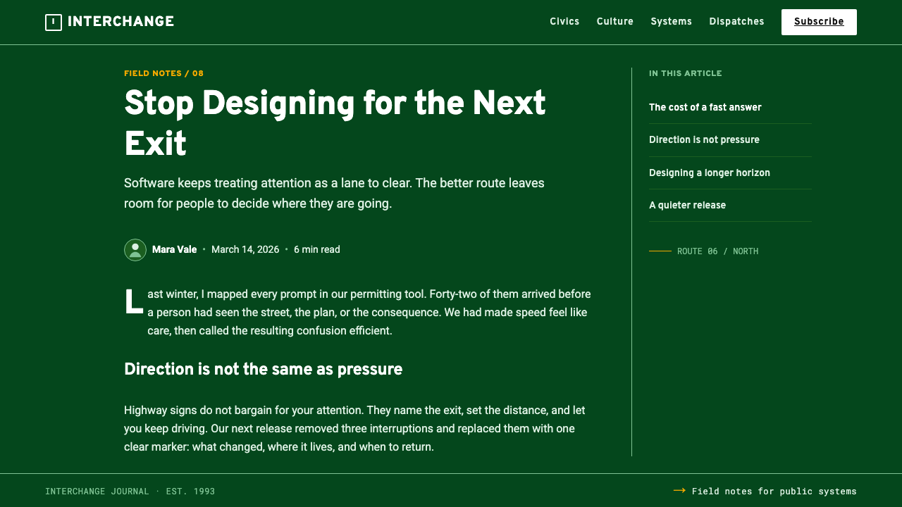 Interstate by Frere-Jones design style applied to a Article page