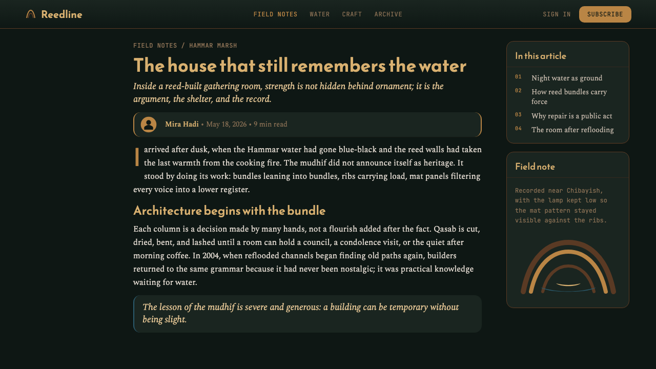 Iraqi Marsh Arab Mudhif Reed design style applied to a Article page