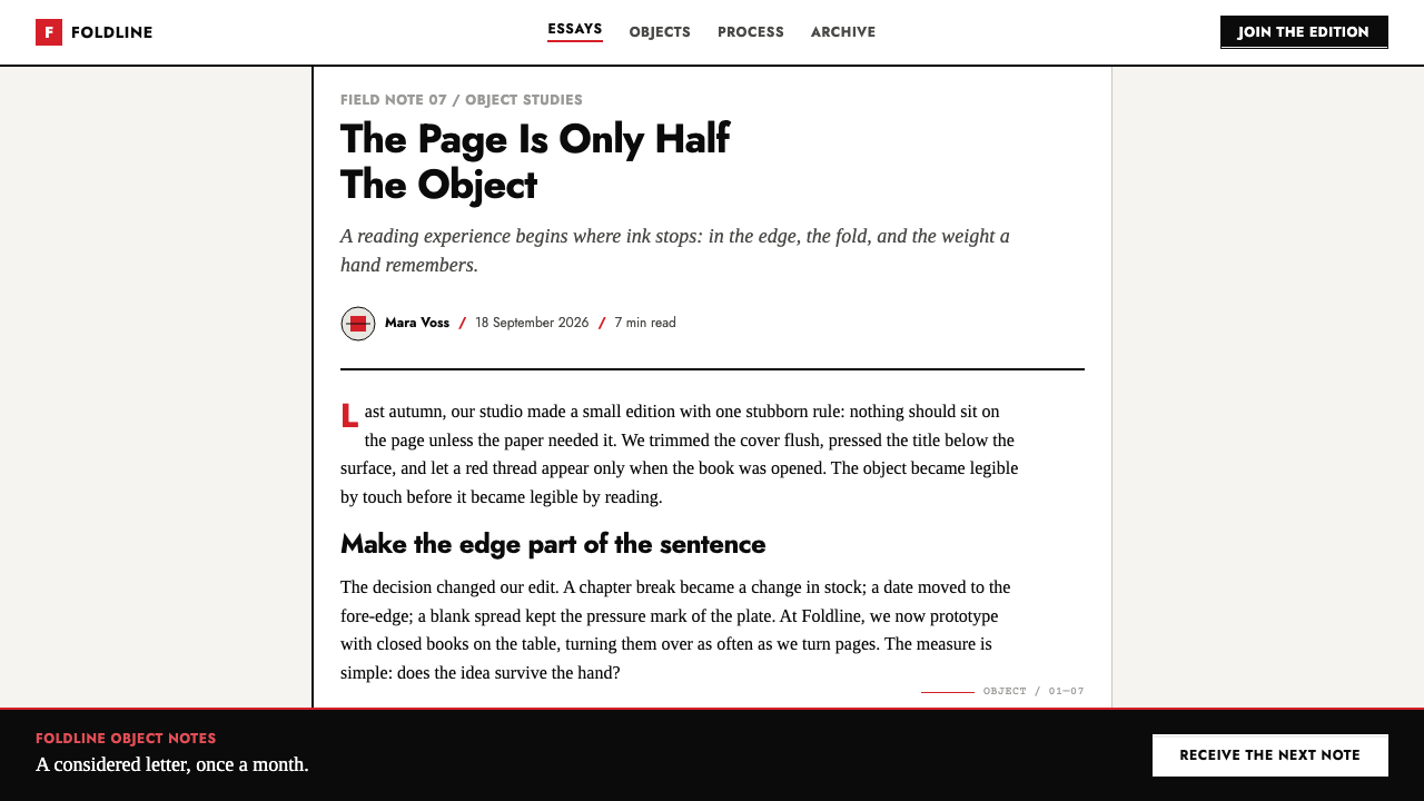Irma Boom Book Objects design style applied to a Article page