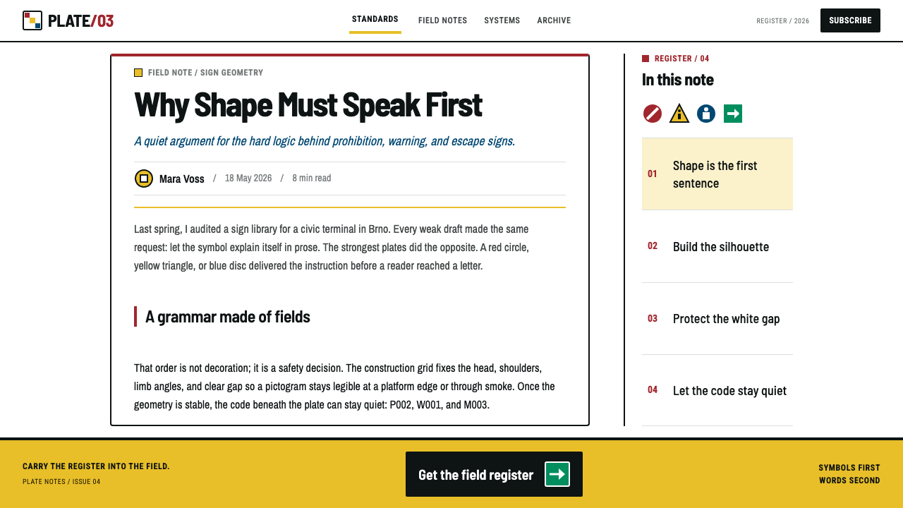 ISO Safety Symbols design style applied to a Article page
