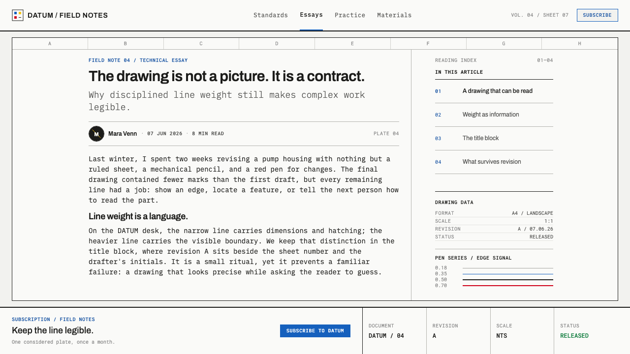 ISO Technical Drawing design style applied to a Article page