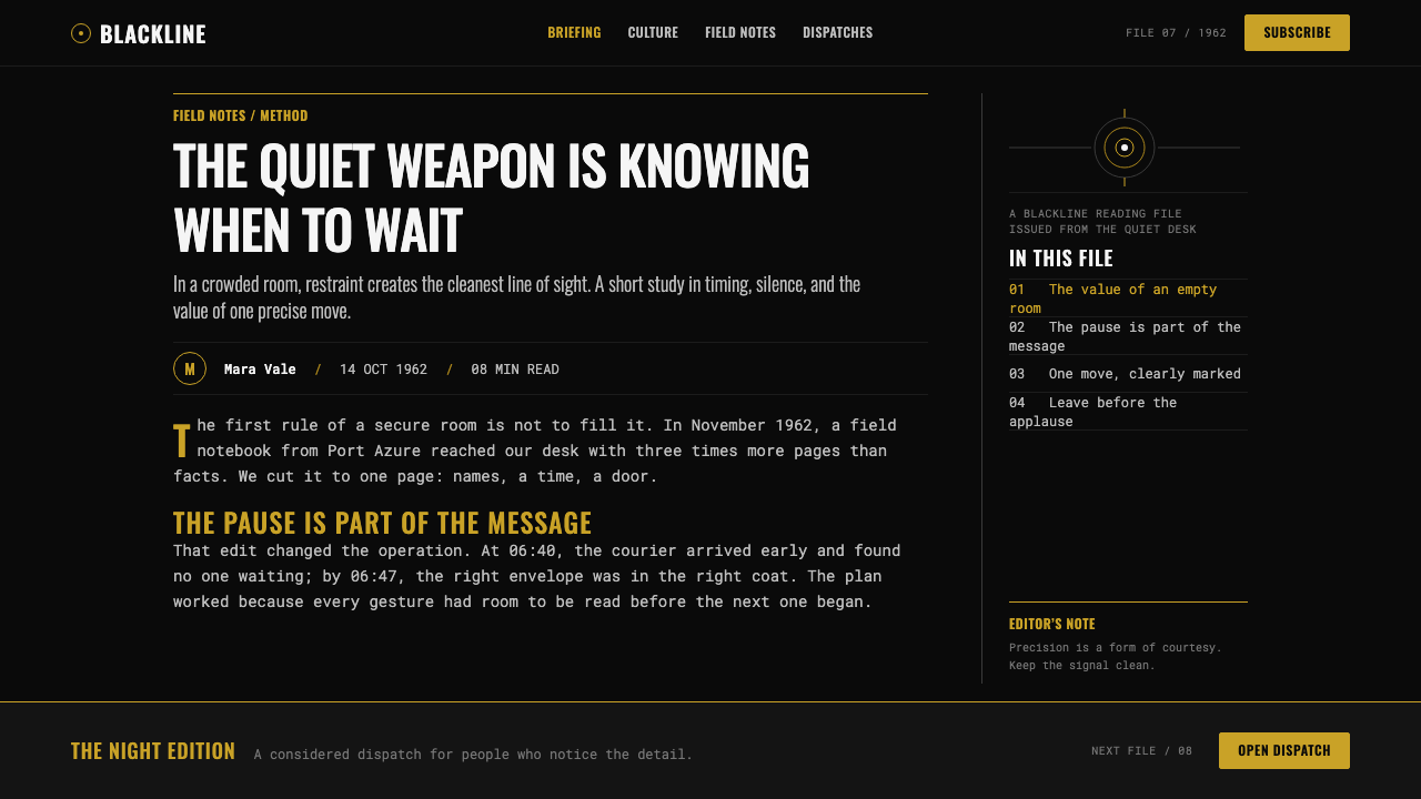 James Bond 007 (1962) design style applied to a Article page