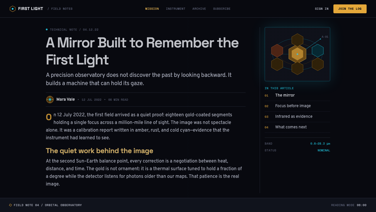 James Webb Telescope (2022) design style applied to a Article page