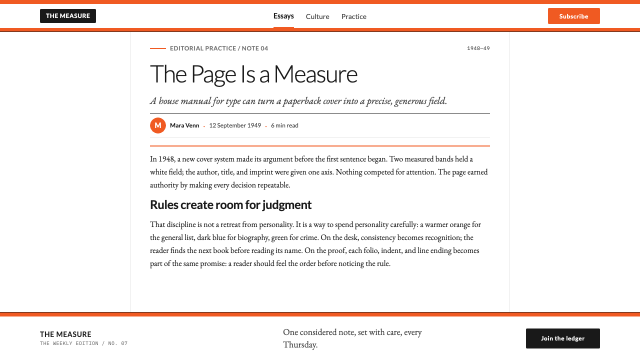 Tschichold Penguin Rules design style applied to a Article page