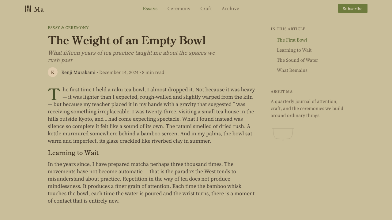Japanese Tea Ceremony design style applied to a Article page