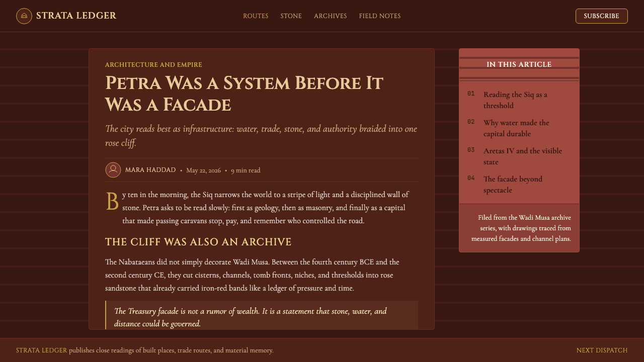 Jordanian Petra Rose Nabataean design style applied to a Article page