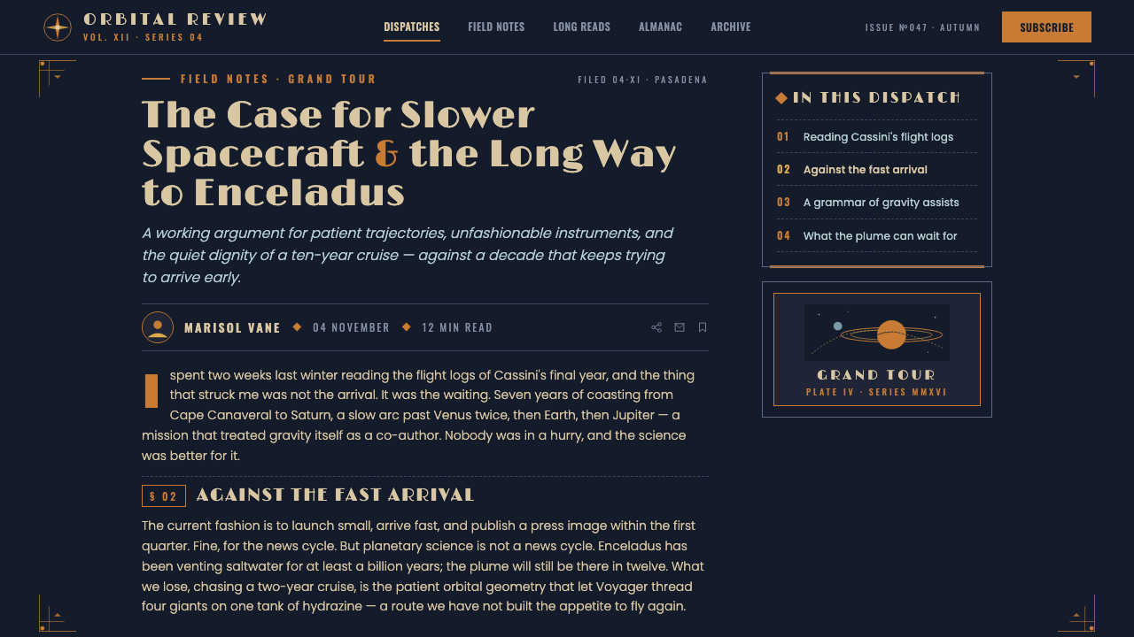 JPL Visions of the Future design style applied to a Article page