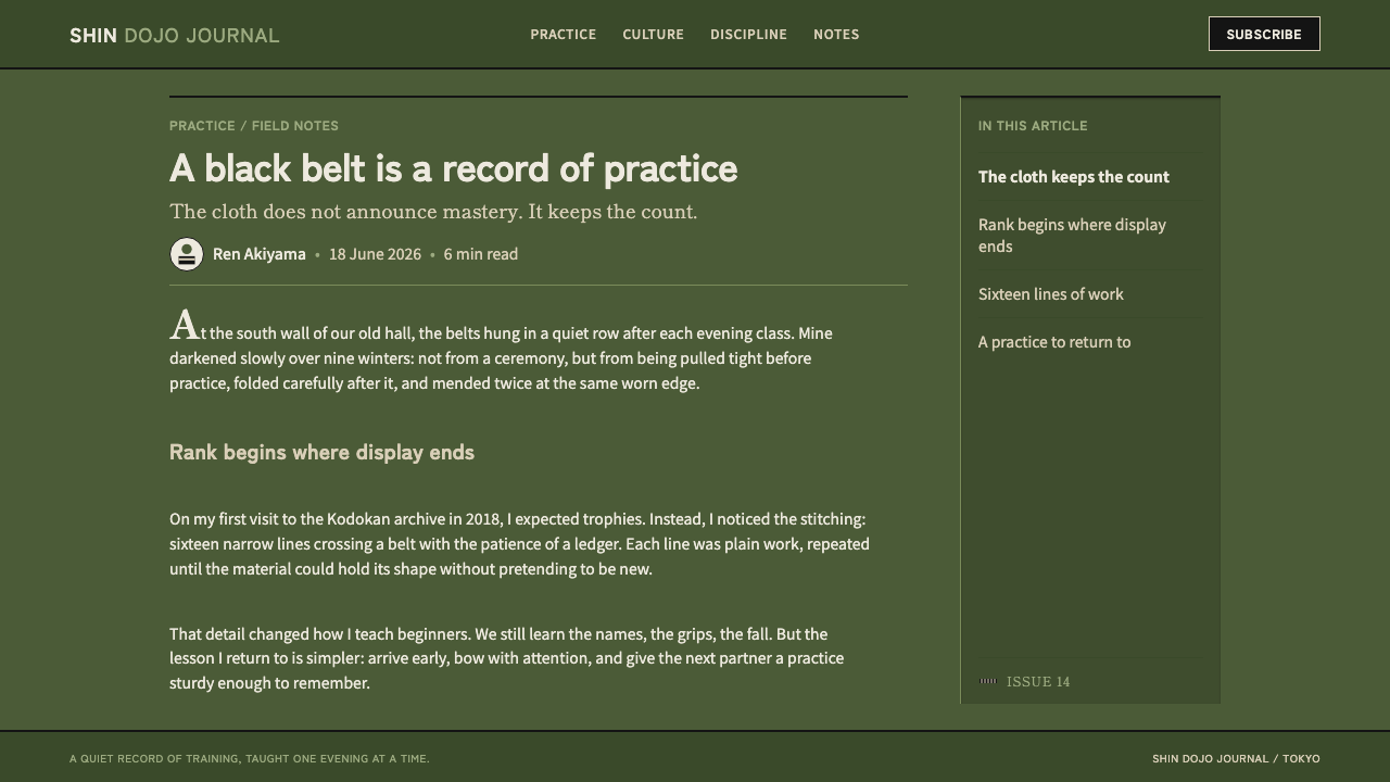 Judo Gi Kodokan design style applied to a Article page
