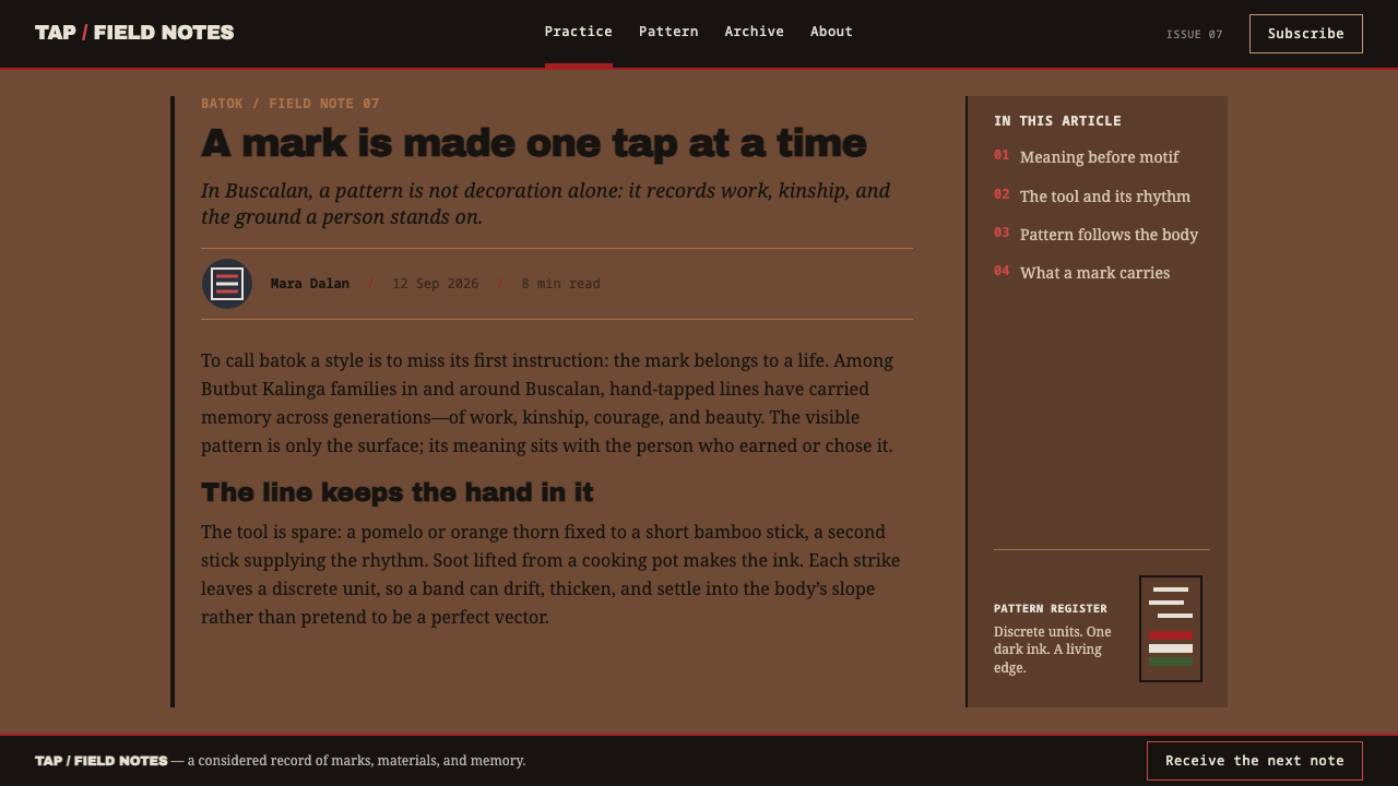 Kalinga Batok Tattoo design style applied to an Article page