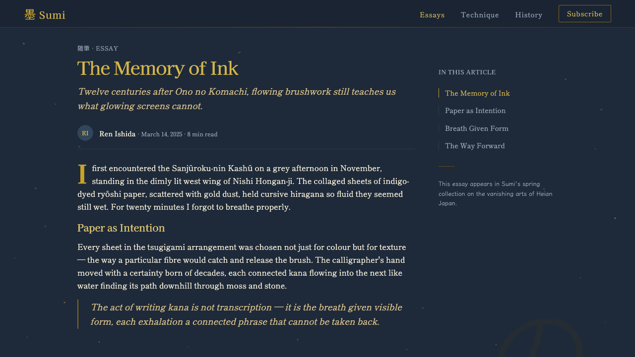 Kana Waka Calligraphy design style applied to a Article page