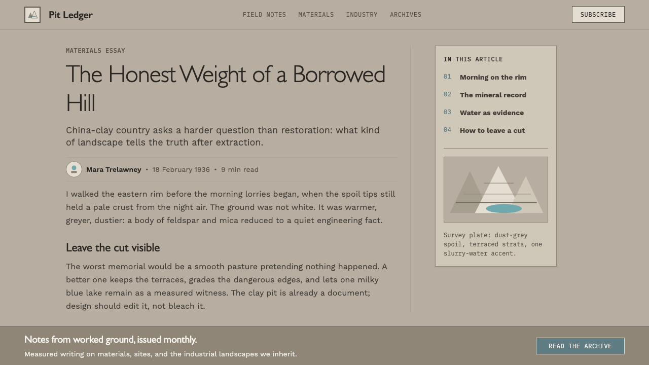 Kaolin Porcelain Clay Pit design style applied to a Article page